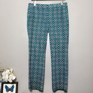 J. Crew Pants Womens Size 2 Campbell Pink Green Lattice Medallion Print Ankle
